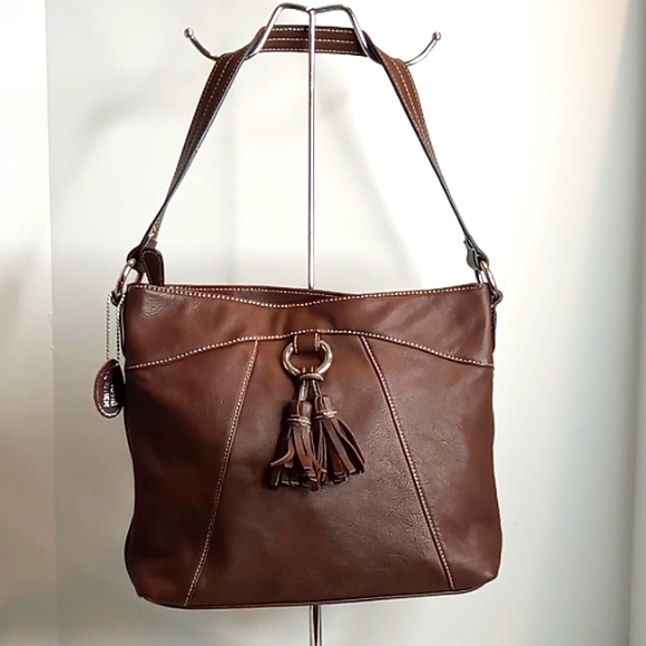 Sears- All Leather Shoulder Bag -Y2K/Bohemian/Minimalist- Brown - Picture 1 of 15